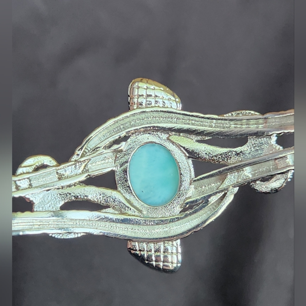 Genuine Larimar Snake Bangle. Adjustable Silver Bracelet. - Picture 7 of 8